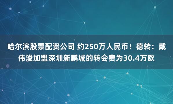 哈尔滨股票配资公司 约250万人民币！德转：戴伟浚加盟深圳新鹏城的转会费为30.4万欧